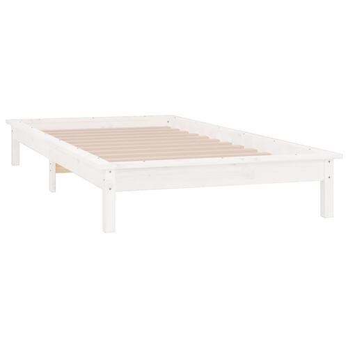 Sengeramme med LED-lys 100x200 cm massivt træ hvid