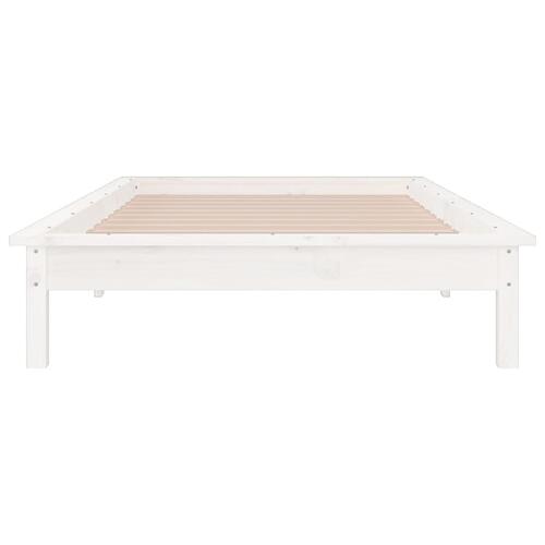 Sengeramme med LED-lys 100x200 cm massivt træ hvid