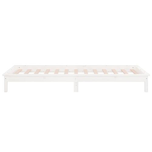 Sengeramme med LED-lys 100x200 cm massivt træ hvid
