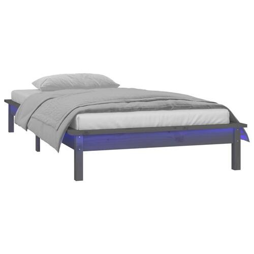 Sengeramme med LED-lys 100x200 cm massivt træ grå