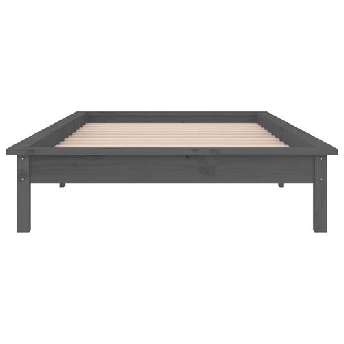 Sengeramme med LED-lys 100x200 cm massivt træ grå