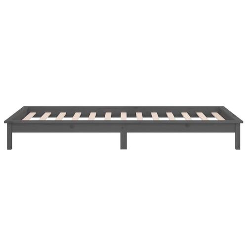Sengeramme med LED-lys 100x200 cm massivt træ grå