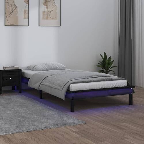 Sengeramme med LED-lys 100x200 cm massivt træ sort