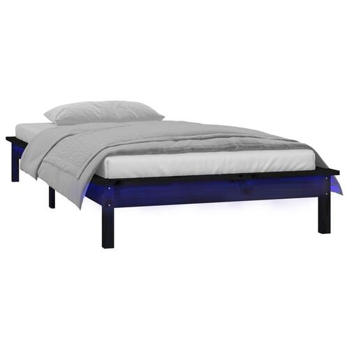 Sengeramme med LED-lys 100x200 cm massivt træ sort