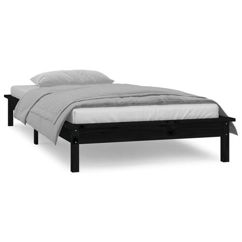Sengeramme med LED-lys 100x200 cm massivt træ sort