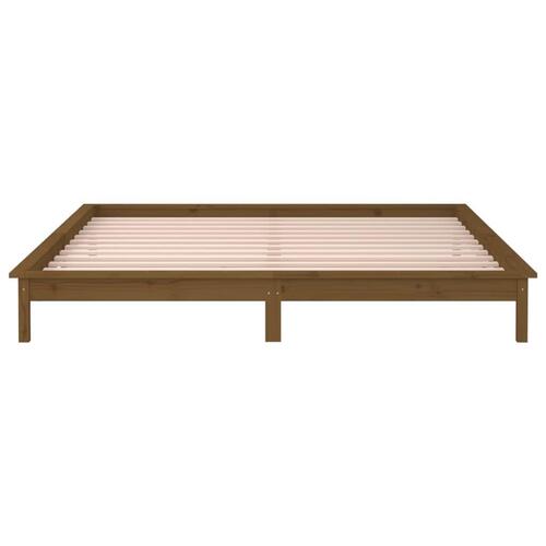 Sengeramme med LED-lys 120x190 cm massivt træ gyldenbrun