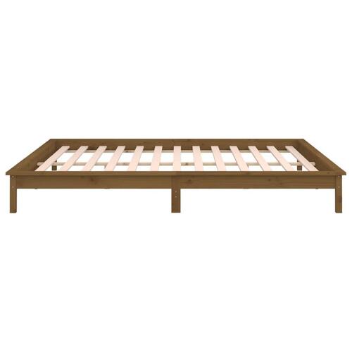 Sengeramme med LED-lys 120x190 cm massivt træ gyldenbrun