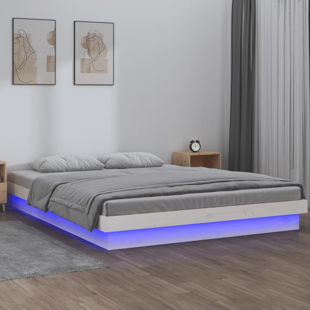 Sengeramme med LED 180x200 cm super kingsize massivt træ hvid