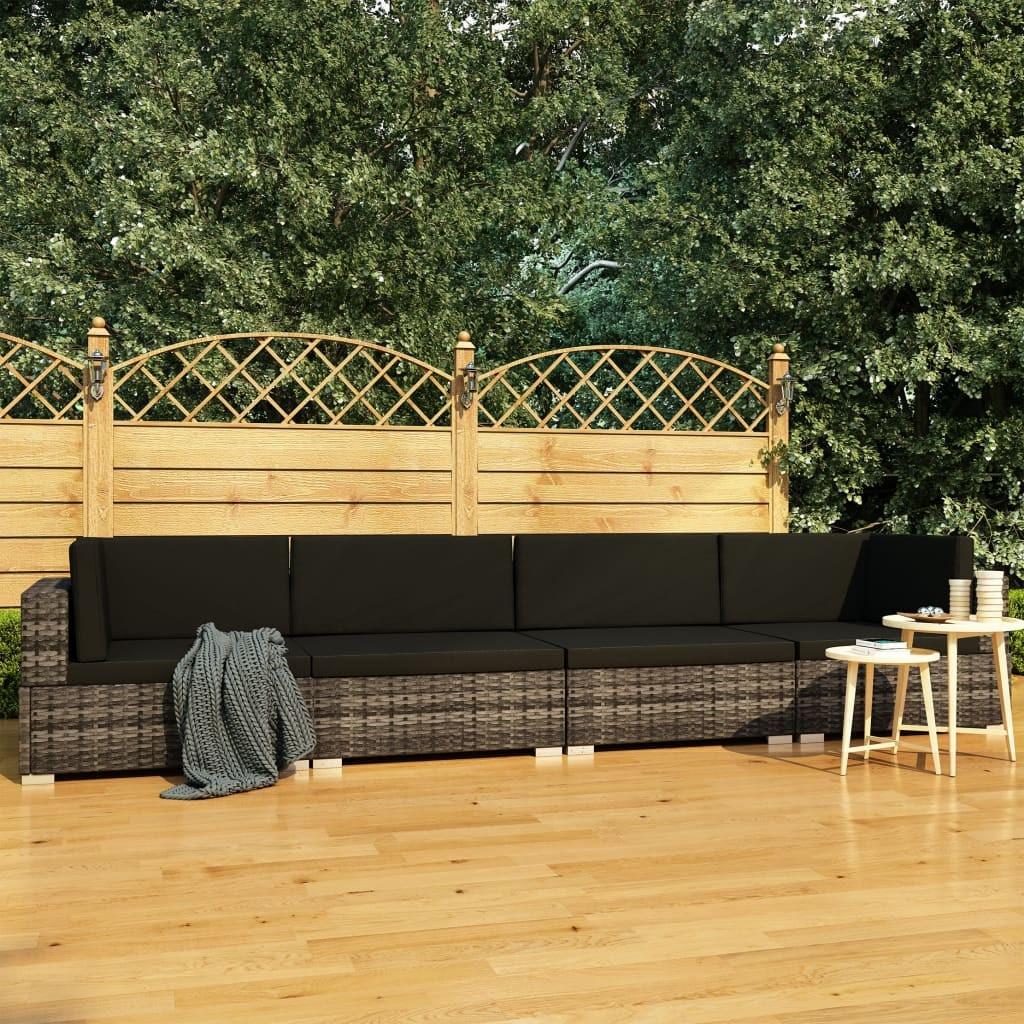 Havesofasæt 4 dele med hynder polyrattan grå