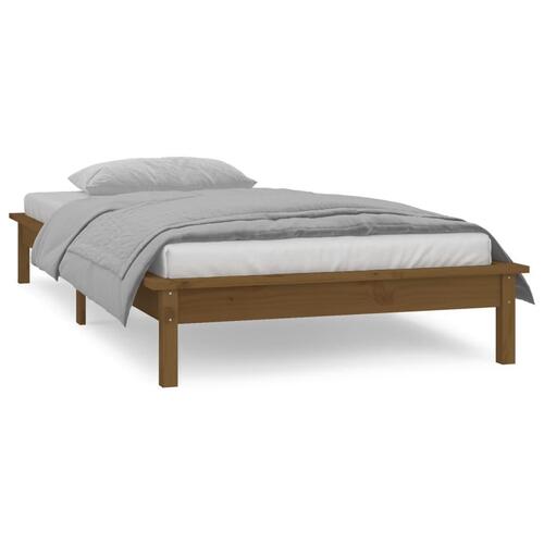 Sengeramme med LED-lys 100x200 cm massivt træ gyldenbrun