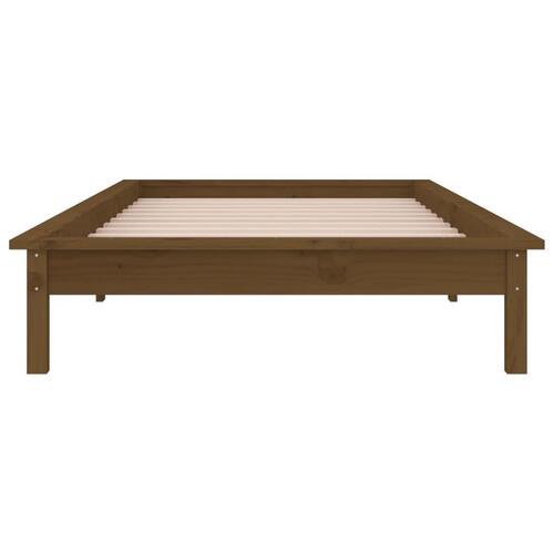 Sengeramme med LED-lys 100x200 cm massivt træ gyldenbrun