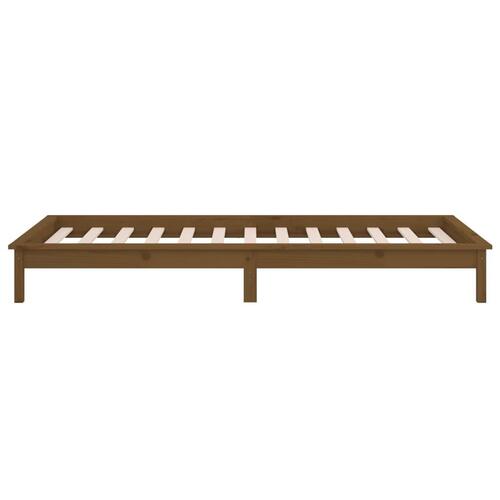 Sengeramme med LED-lys 100x200 cm massivt træ gyldenbrun