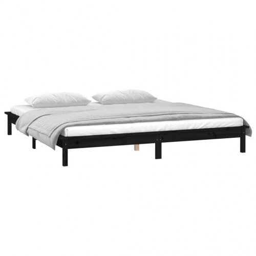 Sengeramme med LED-lys 135x190 cm dobbelt massivt træ sort