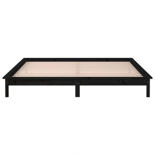 Sengeramme med LED-lys 135x190 cm dobbelt massivt træ sort