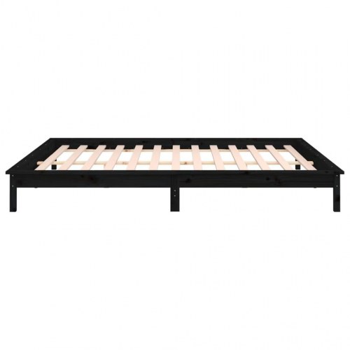 Sengeramme med LED-lys 135x190 cm dobbelt massivt træ sort