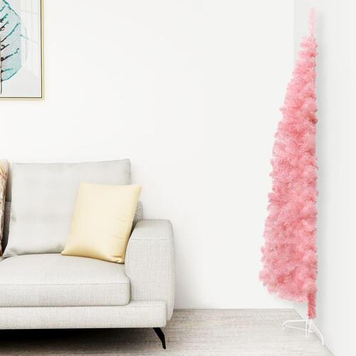 Kunstigt halvt juletræ med juletræsfod 120 cm smalt pink