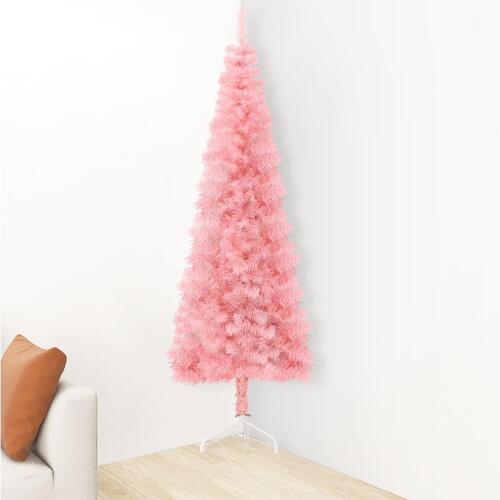 Kunstigt halvt juletræ med juletræsfod 120 cm smalt pink