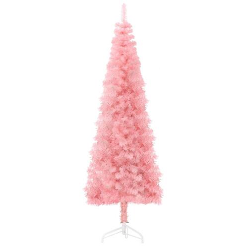 Kunstigt halvt juletræ med juletræsfod 120 cm smalt pink