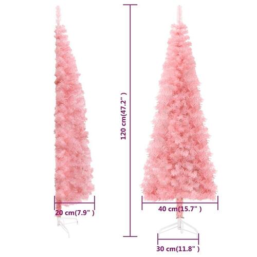Kunstigt halvt juletræ med juletræsfod 120 cm smalt pink