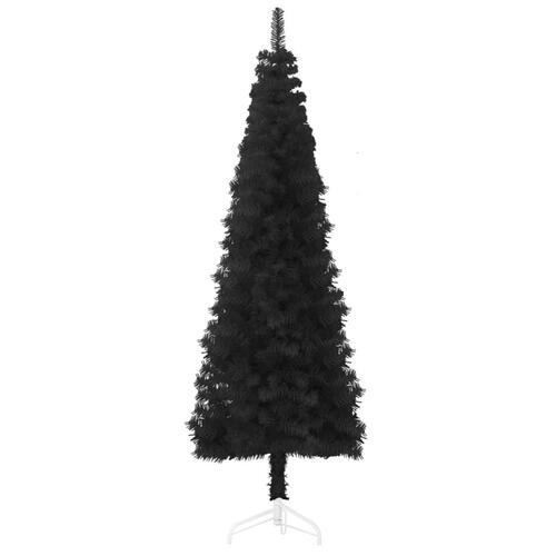 Kunstigt halvt juletræ med juletræsfod 180 cm smalt sort