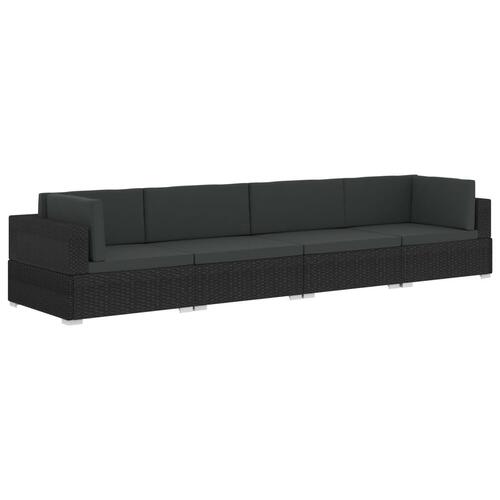 Havesofasæt med hynder 4 dele polyrattan sort