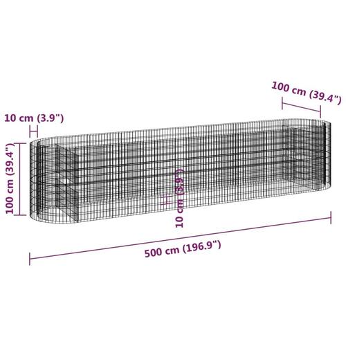 Gabion-højbed 500x100x100 cm galvaniseret jern