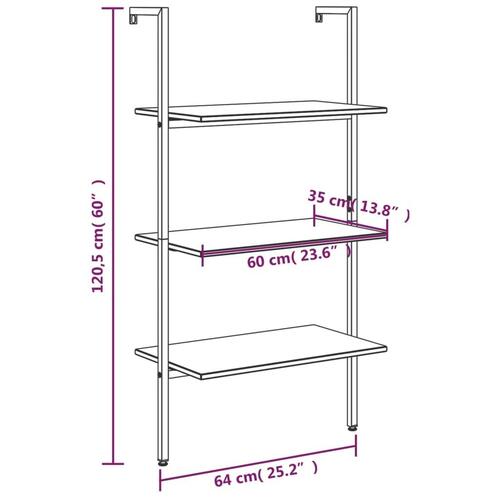 Stigereol med 3 hylder 64x35x120,5 cm lysebrun og sort