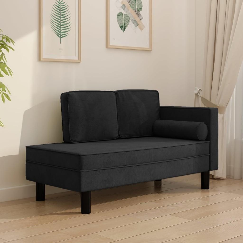 Chaiselong med hynder og bolster fløjl sort