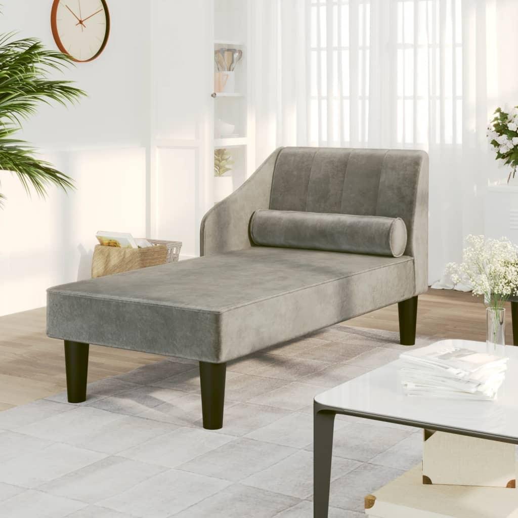 Chaiselong med bolster fløjl lysegrå