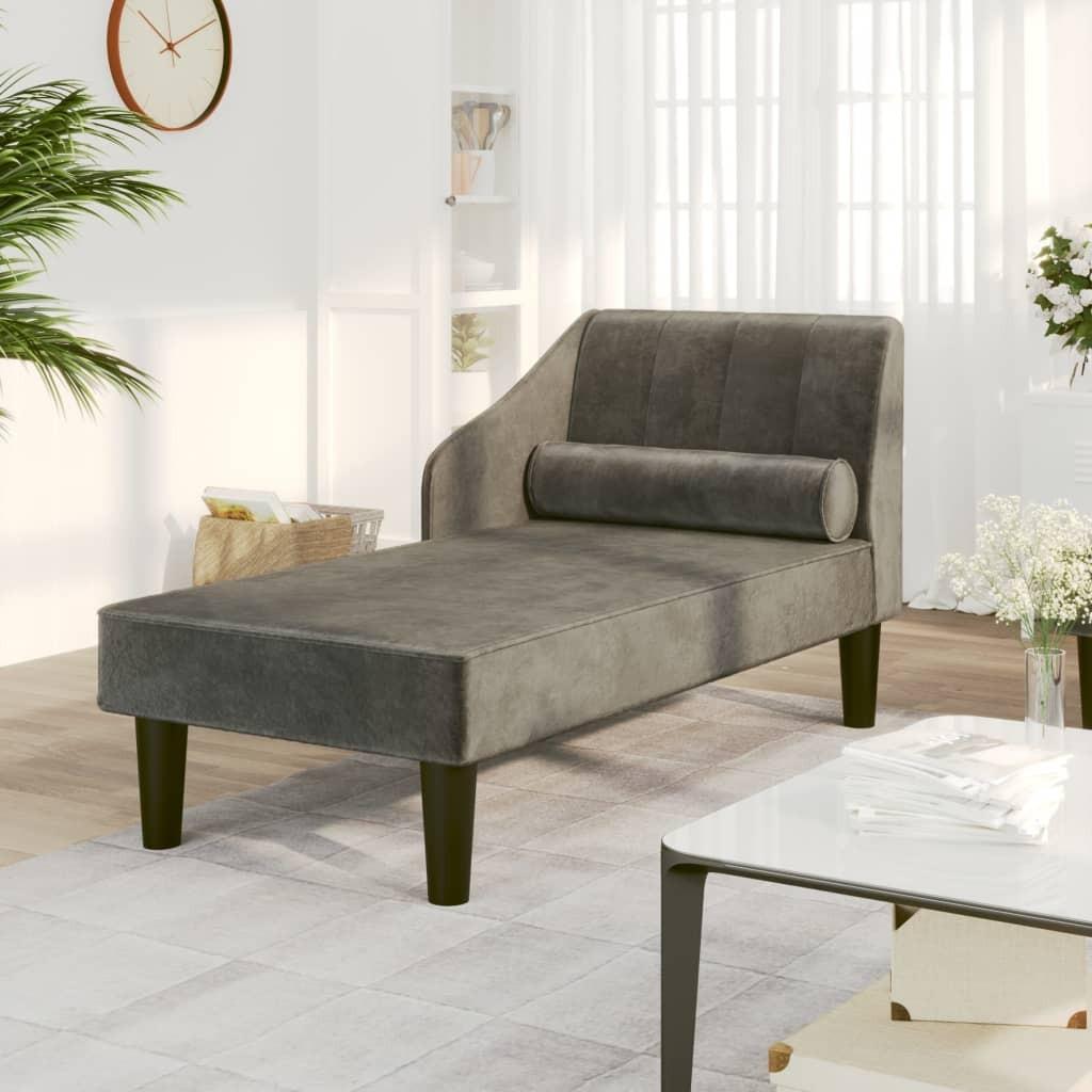 Chaiselong med bolster fløjl mørkegrå