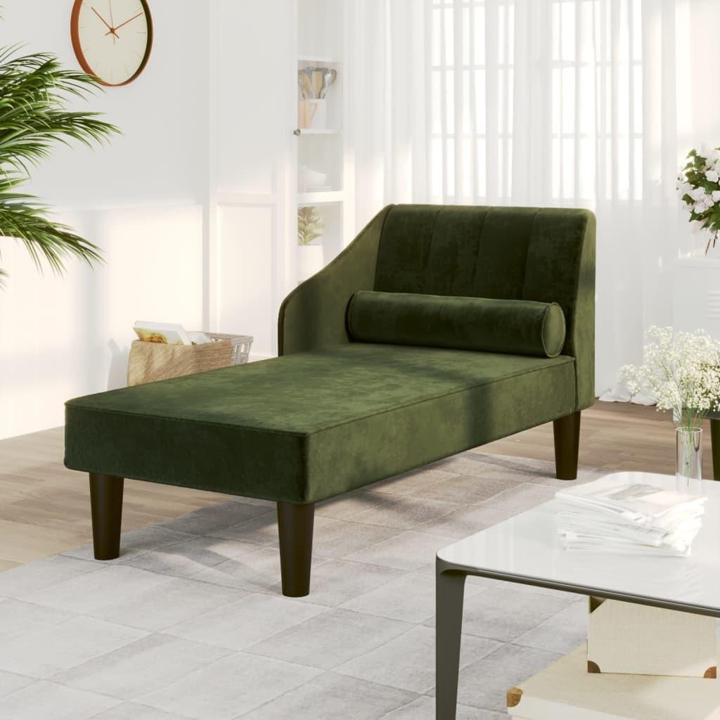 Chaiselong med bolster fløjl mørkegrøn