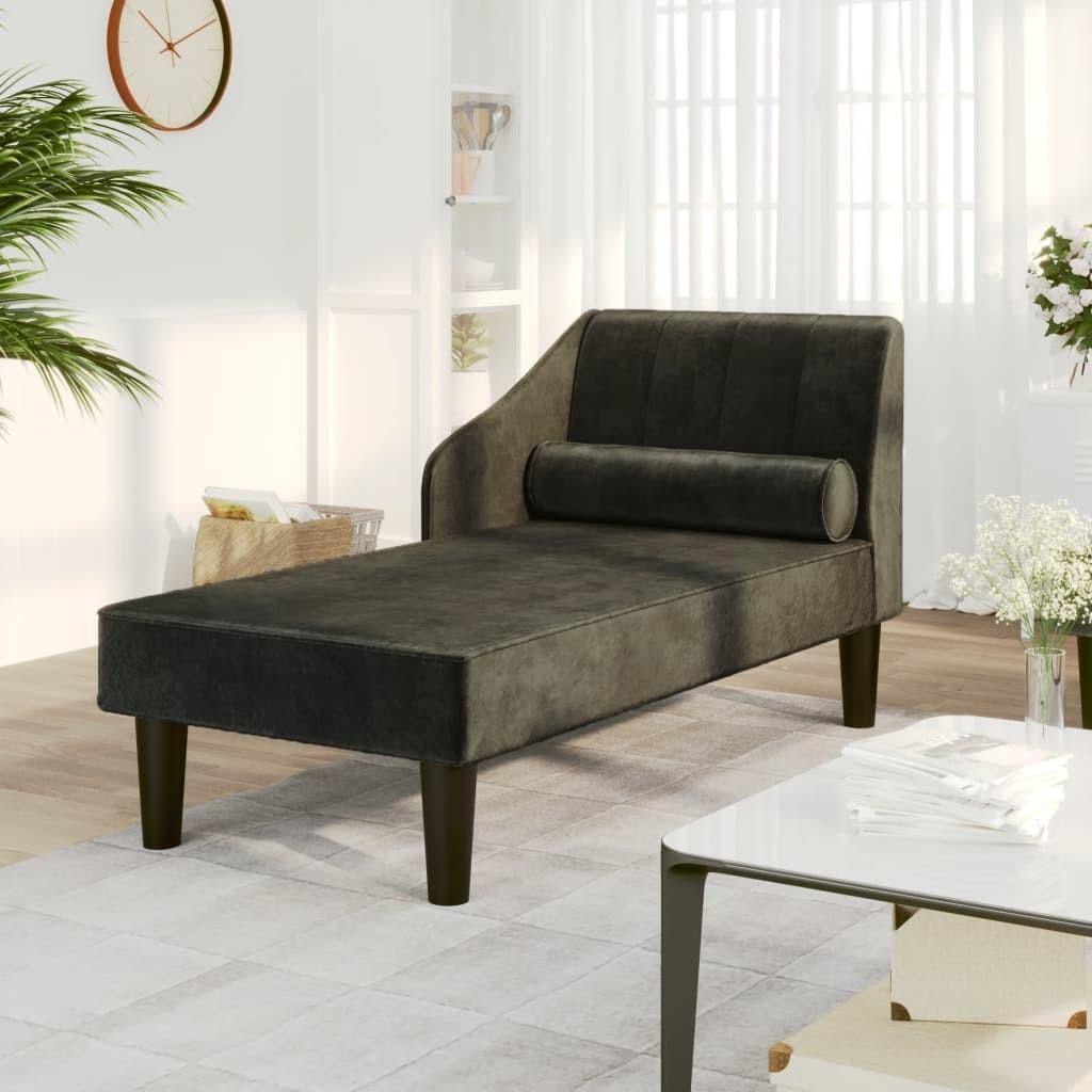Chaiselong med bolster fløjl sort