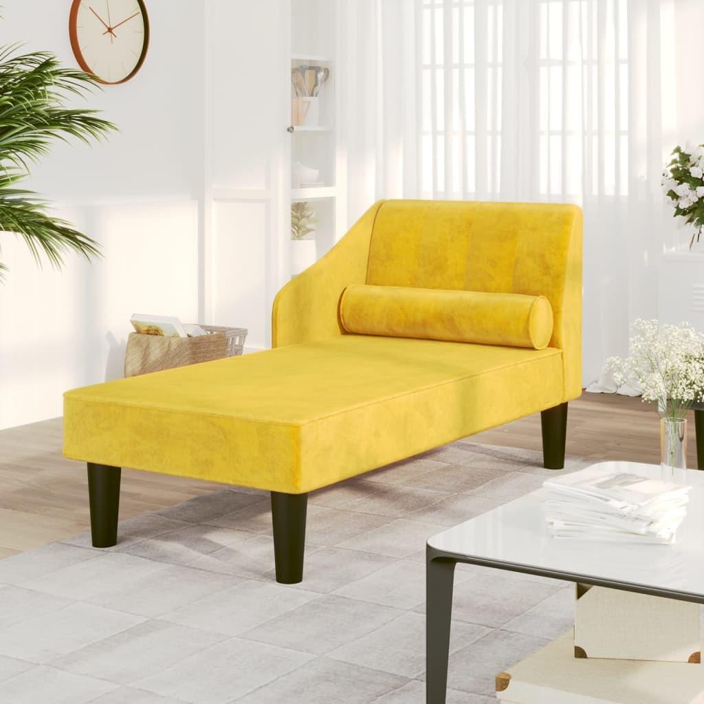Chaiselong med bolster fløjl gul