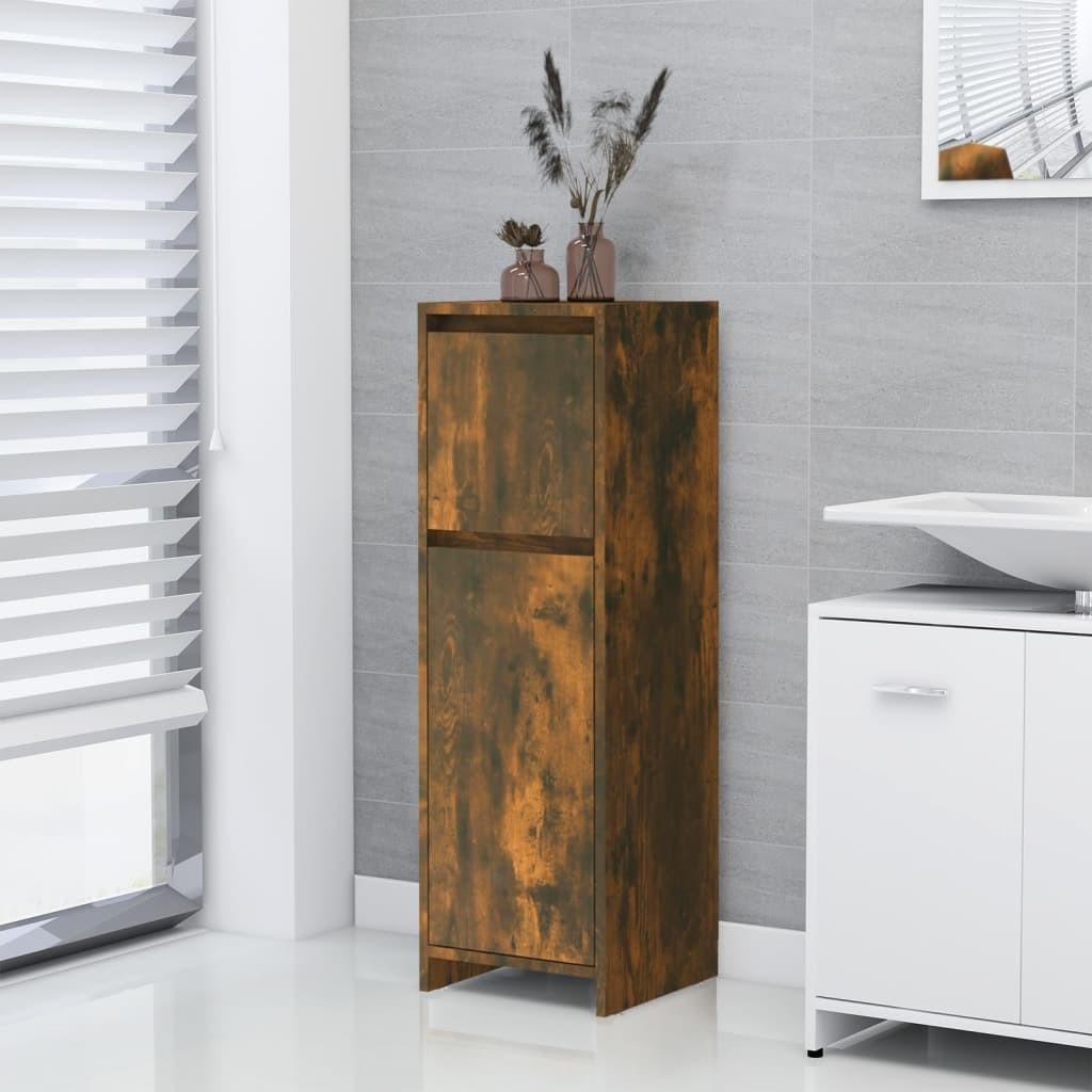 Badeværelsesskab 30x30x95 cm konstrueret træ røget egetræ
