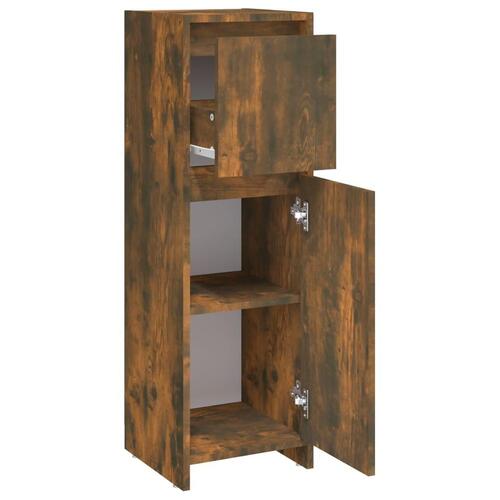 Badeværelsesskab 30x30x95 cm konstrueret træ røget egetræ