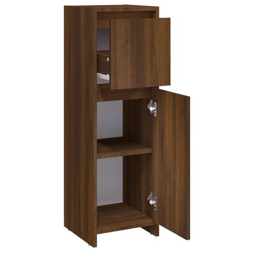 Badeværelsesskab 30x30x95 cm konstrueret træ brunt egetræ