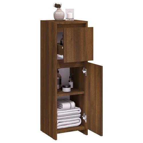 Badeværelsesskab 30x30x95 cm konstrueret træ brunt egetræ