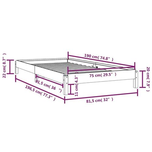 Stabelbar seng 75x190 cm massivt fyrretræ sort