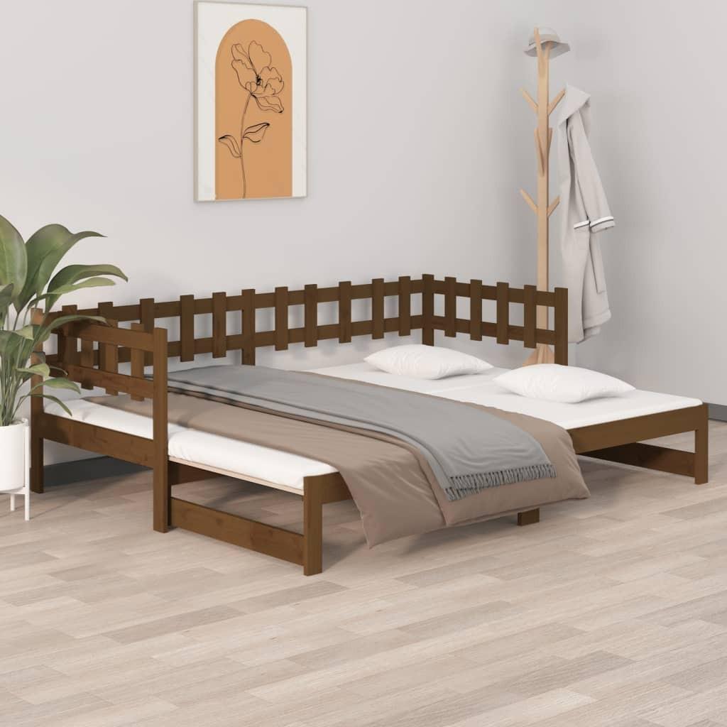 Daybed med udtræk 2x(90x190) cm massivt fyrretræ gyldenbrun