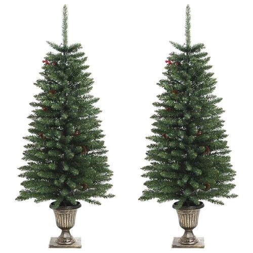 Kunstige juletræer 2 stk. med krans + guirlande og LED'er