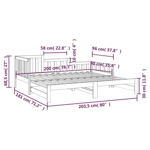 Daybed med udtræk 2x(90x200) cm massivt fyrretræ