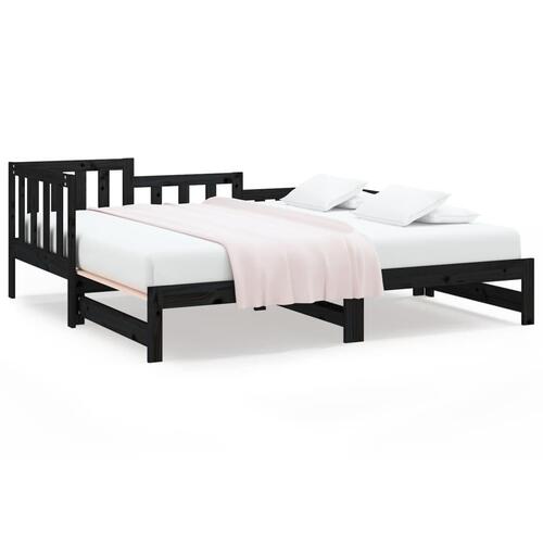 Daybed med udtræk 2x(90x200) cm massivt fyrretræ sort