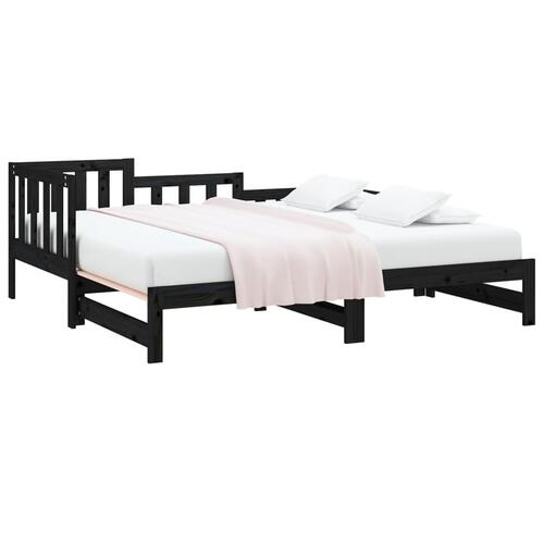 Daybed med udtræk 2x(90x200) cm massivt fyrretræ sort