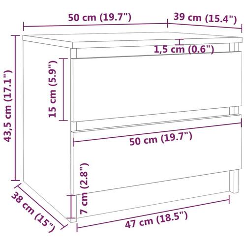 Sengeborde 2 stk. 50x39x43,5 cm konstrueret træ brunt egetræ