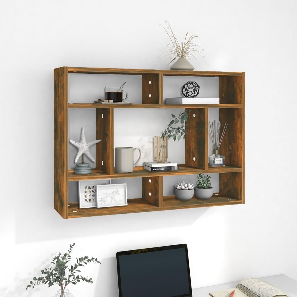 Væghylde 75x16x55 cm konstrueret træ røget egetræsfinish