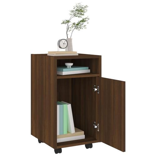 Skab med hjul 33x38x60 cm konstrueret træ brun egetræsfarve