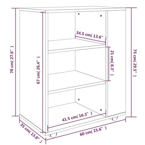 Skab med hjul 60x35x75 cm konstrueret træ brun egetræsfarve