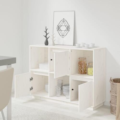 Skænk 110,5x35x80 cm massivt fyrretræ hvid