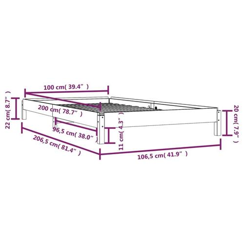 Stabelbar seng 100x200 cm massivt fyrretræ grå