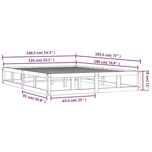 Sengeramme 135x190 cm dobbelt massivt træ